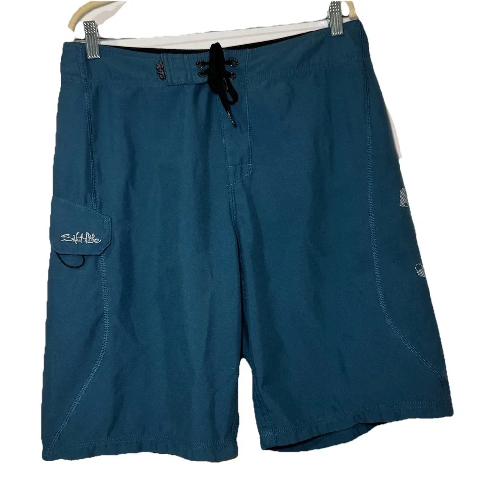 Salt Life SLX-QD Men's Board Shorts Size 32 Blue Swim Trunks Skull Logo